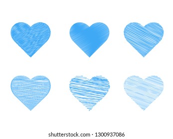 Heart blue icon vector in pencil stripes line set. Love symbol for Valentine's Day sign isolated on white background in Flat style for graphic and web design or logo. EPS 10