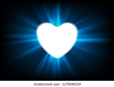 Heart and blue rays glowing luminous effect abstract vector background