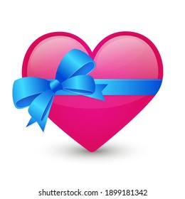 Heart With Blue Ribbon. Love Emoji Icon Object Symbol. Gradient Vector Illustration Clip Art Design Cartoon Isolated Background.