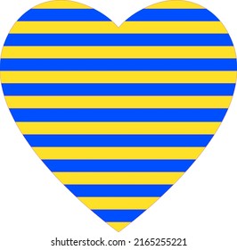 El corazón está rayado azul y amarillo. Ilustración vectorial para prendas de vestir, papel pintado, fondos, pancartas.