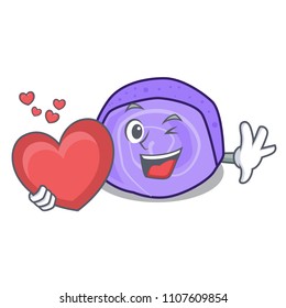 With heart blueberry roll cake mascot cartoon