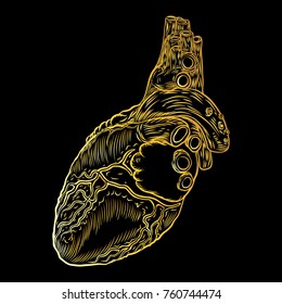 Heart boho black work, dot work flesh tattoo concept. Symbol of love and life. Sketch isolated on black for t-shirt print, poster, textile. Vector.