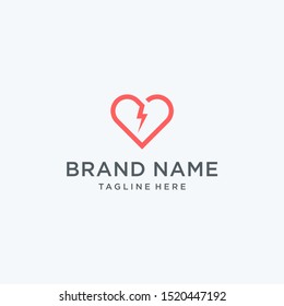 Heart with  bolt logo design icon vector