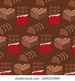 Heart bonbons and bars in candy pattern design. Vector