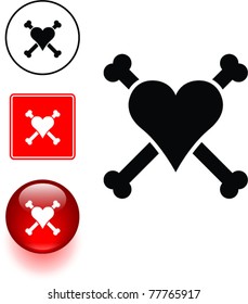 heart with bones symbol sign and button
