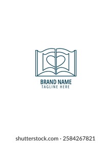 heart book logo, heart open like a book, vector illustration