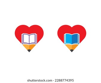 Heart Book Love Pencil Logo Concept icon sign symbol Element Design. Graduation, Education, E-book, Library, Book Store and Academy Logotype. Vector illustration template