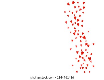 Heart border background with glitter. Valentines day. Vector confetti. Hand drawn texture. Love theme for gift coupons, vouchers, ads, events. Wedding and bridal template with heart border.
