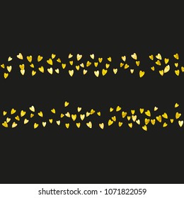Heart border background with gold glitter. Valentines day. Vector confetti. Hand drawn texture. Love theme for flyer, special business offer, promo. Wedding and bridal template with heart border.