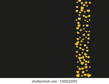 Heart border background with gold glitter. Valentines day. Vector confetti. Hand drawn texture. Love theme for flyer, special business offer, promo. Wedding and bridal template with heart border.