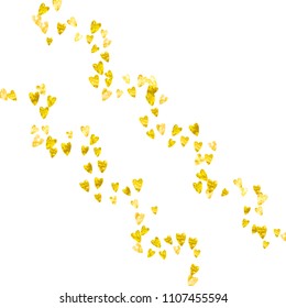 Heart border background with gold glitter. Valentines day. Vector confetti. Hand drawn texture. Love theme for poster, gift certificate, banner. Wedding and bridal template with heart border.