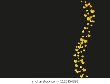 Heart border background with gold glitter. Valentines day. Vector confetti. Hand drawn texture. Love theme for poster, gift certificate, banner. Wedding and bridal template with heart border.