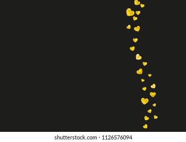 Heart border background with gold glitter. Valentines day. Vector confetti. Hand drawn texture. Love theme for voucher, special business banner. Wedding and bridal template with heart border.