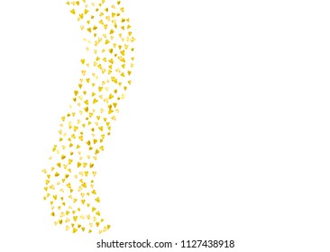 Heart border background with gold glitter. Valentines day. Vector confetti. Hand drawn texture. Love theme for flyer, special business offer, promo. Wedding and bridal template with heart border.