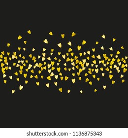Heart border background with gold glitter. Valentines day. Vector confetti. Hand drawn texture. Love theme for flyer, special business offer, promo. Wedding and bridal template with heart border.