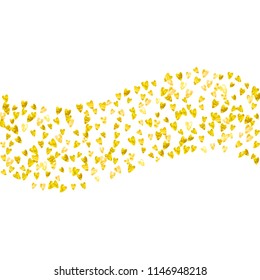Heart border background with gold glitter. Valentines day. Vector confetti. Hand drawn texture. Love theme for flyer, special business offer, promo. Wedding and bridal template with heart border.