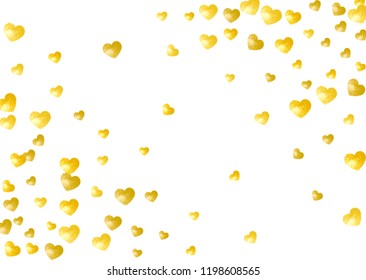 Heart border background with gold glitter. Valentines day. Vector confetti. Hand drawn texture. Love theme for voucher, special business banner. Wedding and bridal template with heart border.