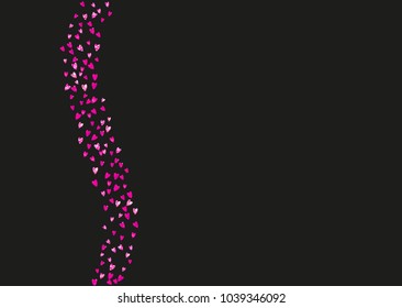 Heart border background with pink glitter. Valentines day. Vector confetti. Hand drawn texture. Love theme for voucher, special business banner. Wedding and bridal template with heart border.