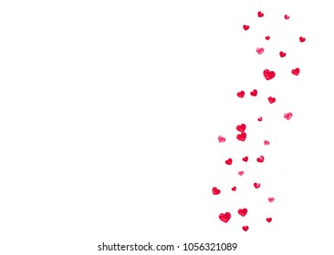 Heart border background with pink glitter. Valentines day. Vector confetti. Hand drawn texture. Love theme for voucher, special business banner. Wedding and bridal template with heart border.