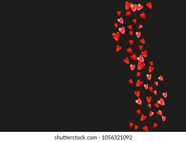Heart border background with pink glitter. Valentines day. Vector confetti. Hand drawn texture. Love theme for poster, gift certificate, banner. Wedding and bridal template with heart border.