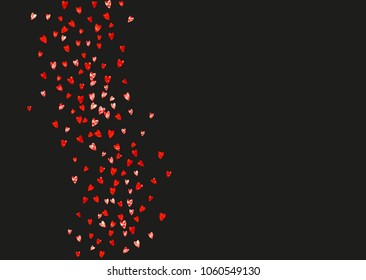 Heart border background with pink glitter. Valentines day. Vector confetti. Hand drawn texture. Love theme for gift coupons, vouchers, ads, events. Wedding and bridal template with heart border.