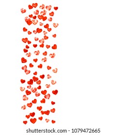 Heart border background with pink glitter. Valentines day. Vector confetti. Hand drawn texture. Love theme for voucher, special business banner. Wedding and bridal template with heart border.