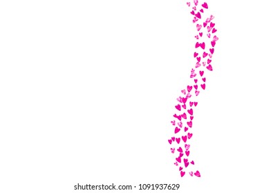 Heart border background with pink glitter. Valentines day. Vector confetti. Hand drawn texture. Love theme for party invite, retail offer and ad. Wedding and bridal template with heart border.
