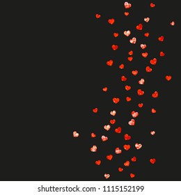 Heart border background with pink glitter. Valentines day. Vector confetti. Hand drawn texture. Love theme for voucher, special business banner. Wedding and bridal template with heart border.