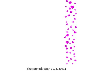 Heart border background with pink glitter. Valentines day. Vector confetti. Hand drawn texture. Love theme for flyer, special business offer, promo. Wedding and bridal template with heart border.