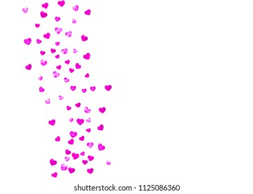 Heart border background with pink glitter. Valentines day. Vector confetti. Hand drawn texture. Love theme for party invite, retail offer and ad. Wedding and bridal template with heart border.