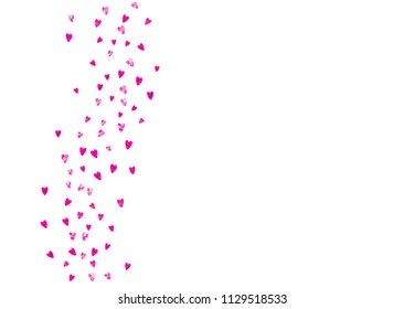 Heart border background with pink glitter. Valentines day. Vector confetti. Hand drawn texture. Love theme for flyer, special business offer, promo. Wedding and bridal template with heart border.