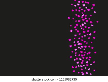 Heart border background with pink glitter. Valentines day. Vector confetti. Hand drawn texture. Love theme for voucher, special business banner. Wedding and bridal template with heart border.