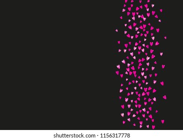 Heart border background with pink glitter. Valentines day. Vector confetti. Hand drawn texture. Love theme for voucher, special business banner. Wedding and bridal template with heart border.