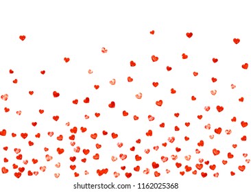 Heart border background with pink glitter. Valentines day. Vector confetti. Hand drawn texture. Love theme for poster, gift certificate, banner. Wedding and bridal template with heart border.