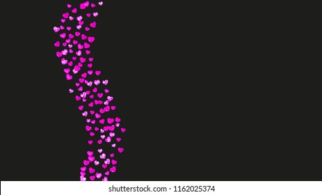 Heart border background with pink glitter. Valentines day. Vector confetti. Hand drawn texture. Love theme for gift coupons, vouchers, ads, events. Wedding and bridal template with heart border.