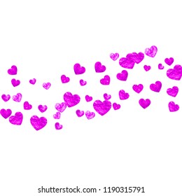 Heart border background with pink glitter. Valentines day. Vector confetti. Hand drawn texture. Love theme for party invite, retail offer and ad. Wedding and bridal template with heart border.