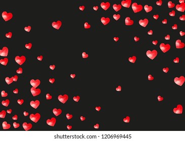Heart border background with pink glitter. Valentines day. Vector confetti. Hand drawn texture. Love theme for voucher, special business banner. Wedding and bridal template with heart border.