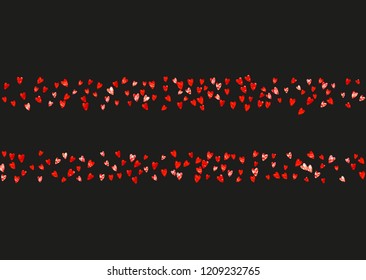 Heart border background with pink glitter. Valentines day. Vector confetti. Hand drawn texture. Love theme for flyer, special business offer, promo. Wedding and bridal template with heart border.