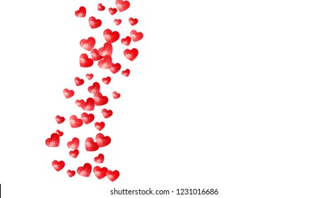 Heart border background with pink glitter. Valentines day. Vector confetti. Hand drawn texture. Love theme for flyer, special business offer, promo. Wedding and bridal template with heart border.