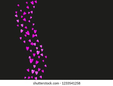 Heart border background with pink glitter. Valentines day. Vector confetti. Hand drawn texture. Love theme for flyer, special business offer, promo. Wedding and bridal template with heart border.