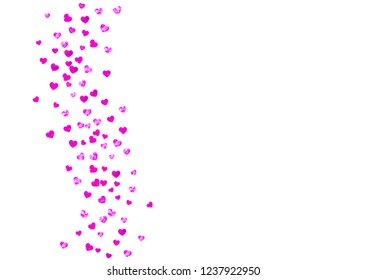 Heart border background with pink glitter. Valentines day. Vector confetti. Hand drawn texture. Love theme for party invite, retail offer and ad. Wedding and bridal template with heart border.