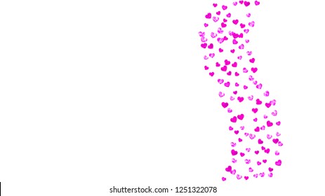 Heart border background with pink glitter. Valentines day. Vector confetti. Hand drawn texture. Love theme for flyer, special business offer, promo. Wedding and bridal template with heart border.