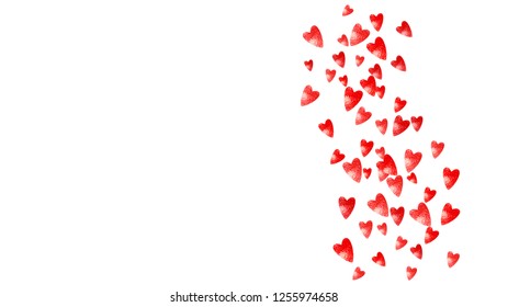 Heart border background with pink glitter. Valentines day. Vector confetti. Hand drawn texture. Love theme for flyer, special business offer, promo. Wedding and bridal template with heart border.
