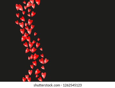 Heart border background with pink glitter. Valentines day. Vector confetti. Hand drawn texture. Love theme for gift coupons, vouchers, ads, events. Wedding and bridal template with heart border.