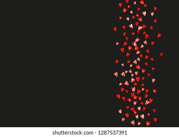 Heart border background with pink glitter. Valentines day. Vector confetti. Hand drawn texture. Love theme for voucher, special business banner. Wedding and bridal template with heart border.