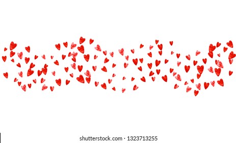 Heart border background with pink glitter. Valentines day. Vector confetti. Hand drawn texture. Love theme for flyer, special business offer, promo. Wedding and bridal template with heart border.