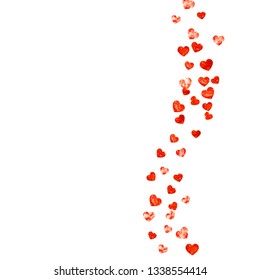Heart border background with pink glitter. Valentines day. Vector confetti. Hand drawn texture. Love theme for voucher, special business banner. Wedding and bridal template with heart border.