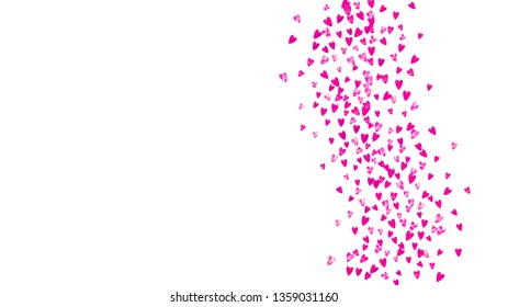 Heart border background with pink glitter. Valentines day. Vector confetti. Hand drawn texture. Love theme for poster, gift certificate, banner. Wedding and bridal template with heart border.