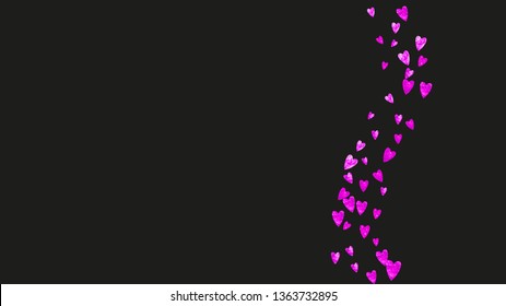 Heart border background with pink glitter. Valentines day. Vector confetti. Hand drawn texture. Love theme for party invite, retail offer and ad. Wedding and bridal template with heart border.
