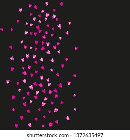 Heart border background with pink glitter. Valentines day. Vector confetti. Hand drawn texture. Love theme for flyer, special business offer, promo. Wedding and bridal template with heart border.
